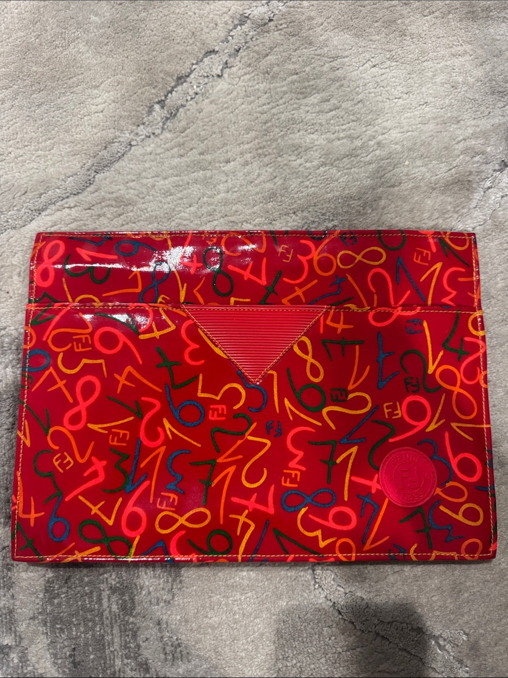 Fendi Red Patent Graphic Envelope Clutch with Multicolor Numeral Print